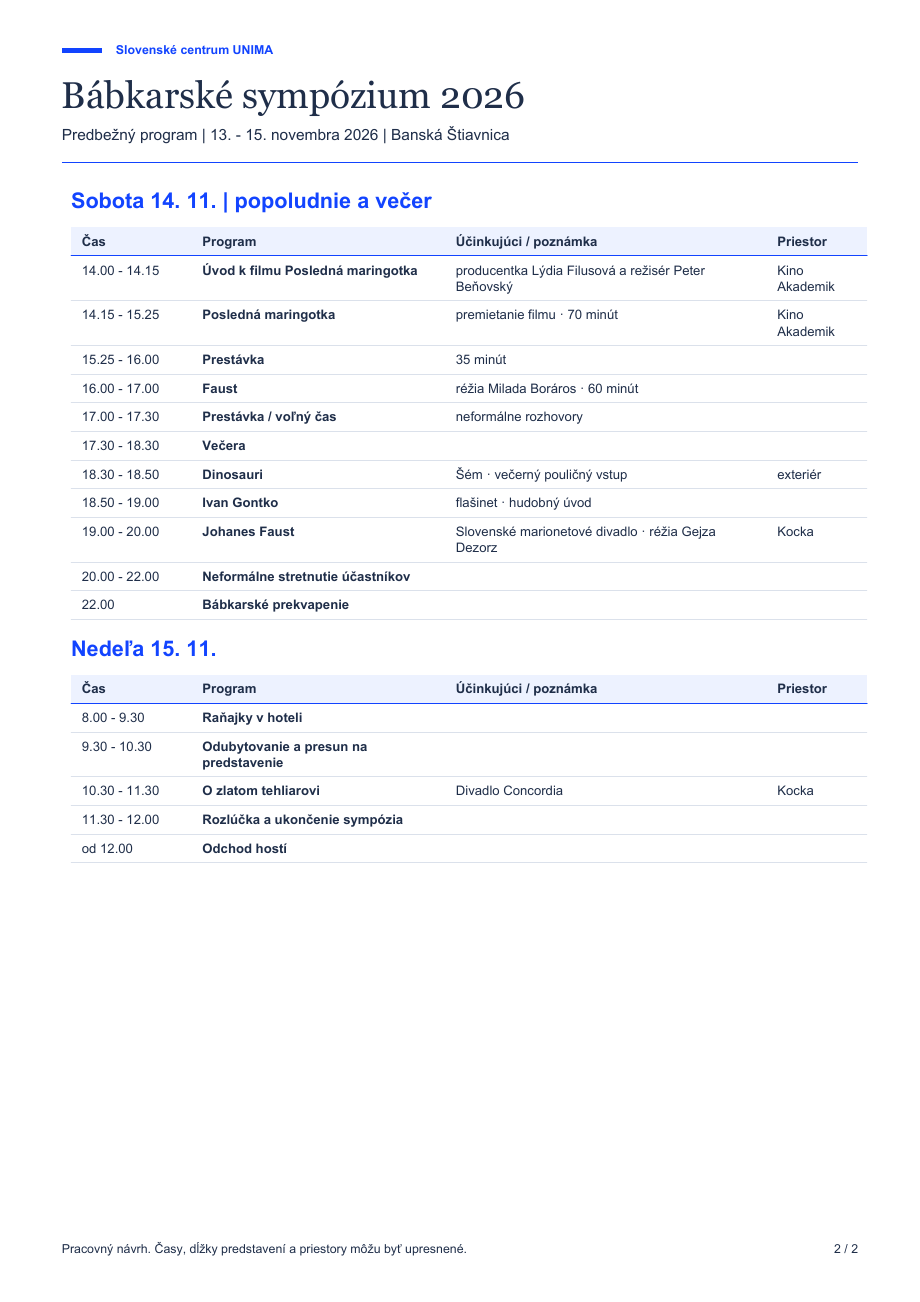 Program Bábkarského sympózia – strana 2 z 2